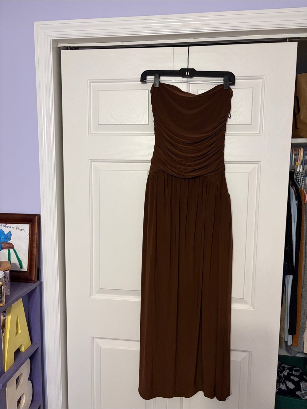 Express Strapless Brown Ruched Maxi Dress
